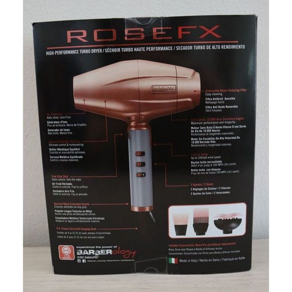 BaByliss PRO ROSEFX Rose Gold FX 2-Speed High-Performance Turbo Hair Dryer - Picture 2 of 6